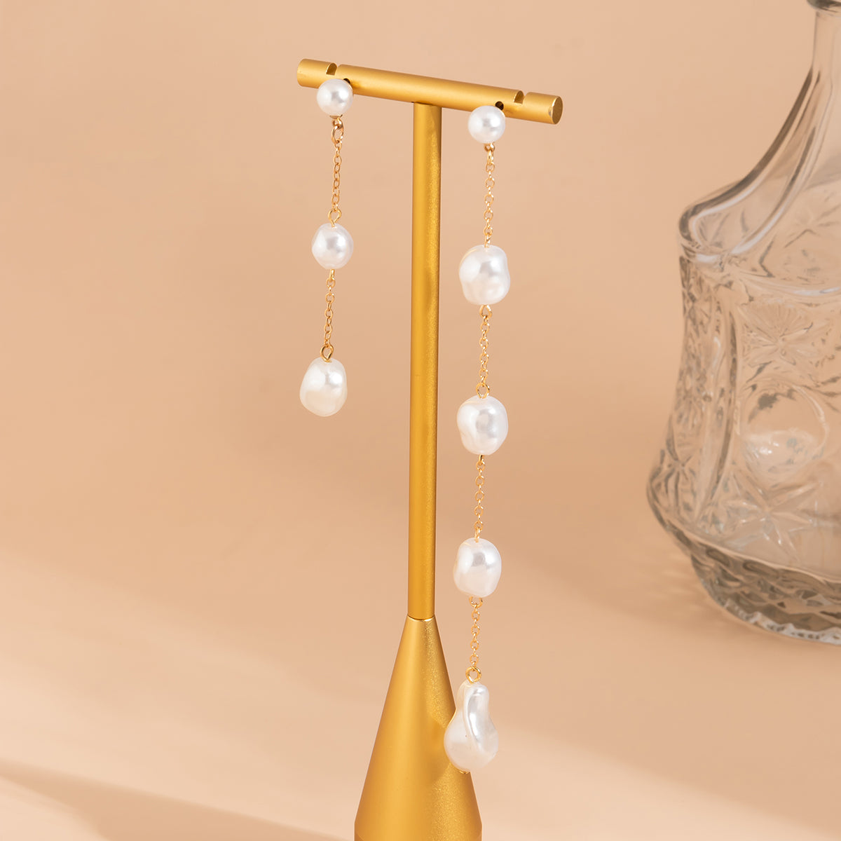 Pearl & 18K Gold-Plated Mismatch Chain Drop Earrings