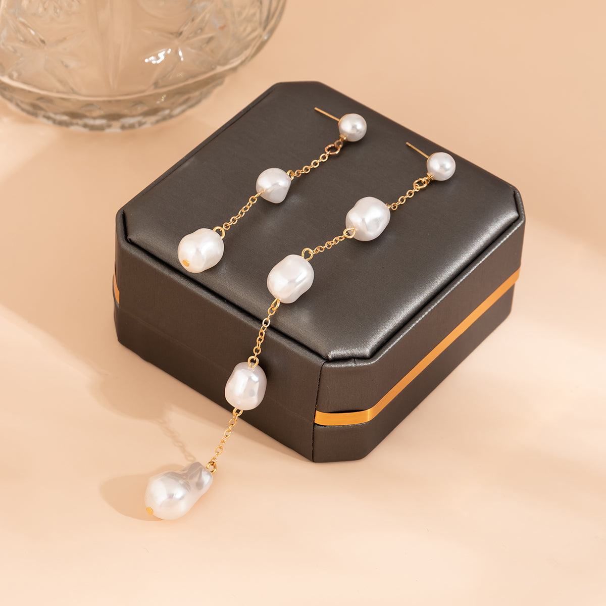 Pearl & 18K Gold-Plated Mismatch Chain Drop Earrings