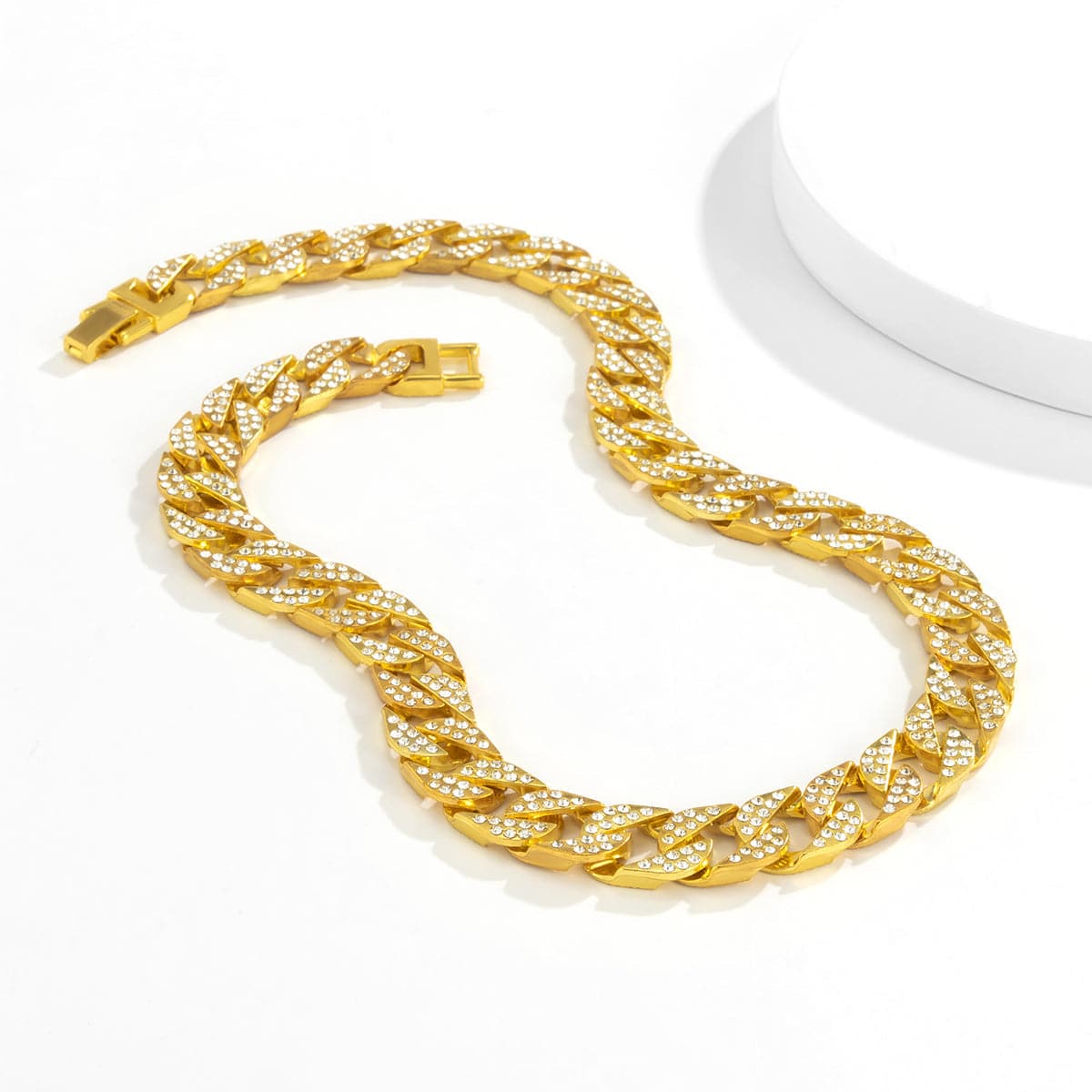 Cubic Zirconia and 18K Gold-Plated Curb Chain Necklace, gold pendant necklace for women, vintage-inspired design, styled look