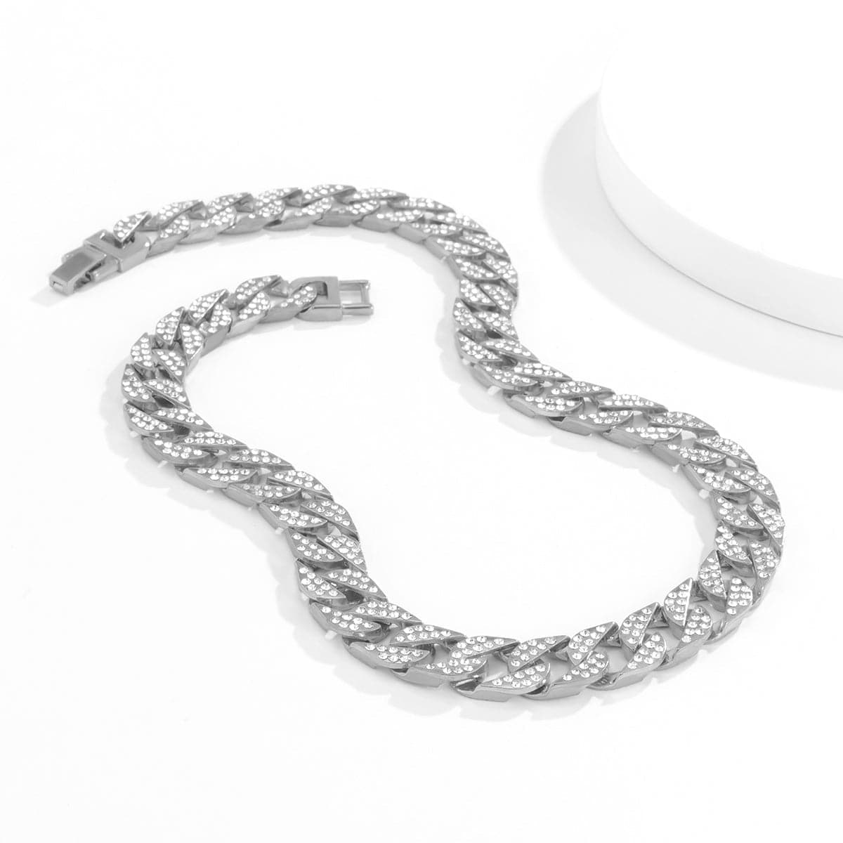Cubic Zirconia and Silver-Plated Pavé Curb Chain Necklace, silver pendant necklace for women, styled look