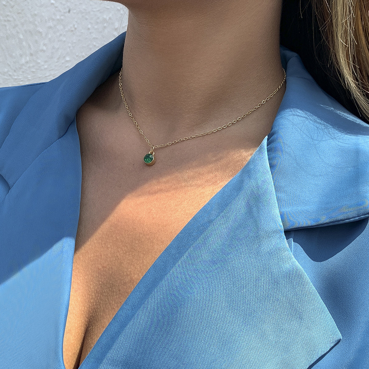 Green Cubic Zirconia and 18K Gold-Plated Pendant Necklace, gold pendant necklace for women, lifestyle look