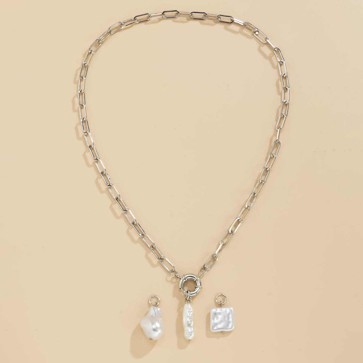 Pearl & Silver-Plated Interchangeable Pendant Necklace