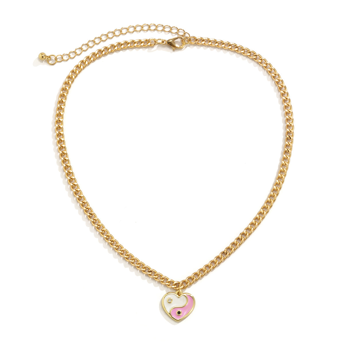 Pink Enamel & 18K Gold-Plated Yin Yang Heart Pendant Necklace