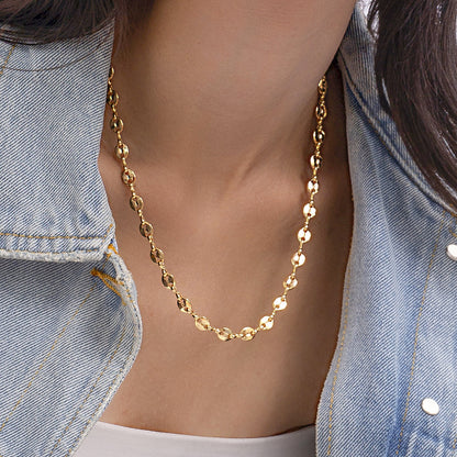 18K Gold-Plated Mariner Chain Necklace, gold pendant necklace for women, vintage-inspired design, front view