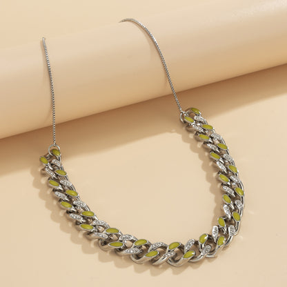 Cubic Zirconia & Enamel Silver-Plated Curb Chain Necklace