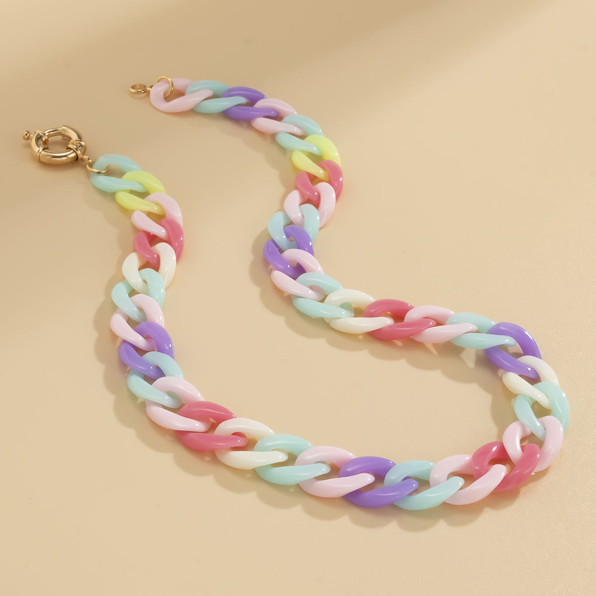 Pink Rainbow Acrylic & 18K Gold-Plated Chain Link Necklace