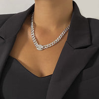 Cubic Zirconia & Silver-Plated Oval Cable Chain Necklace