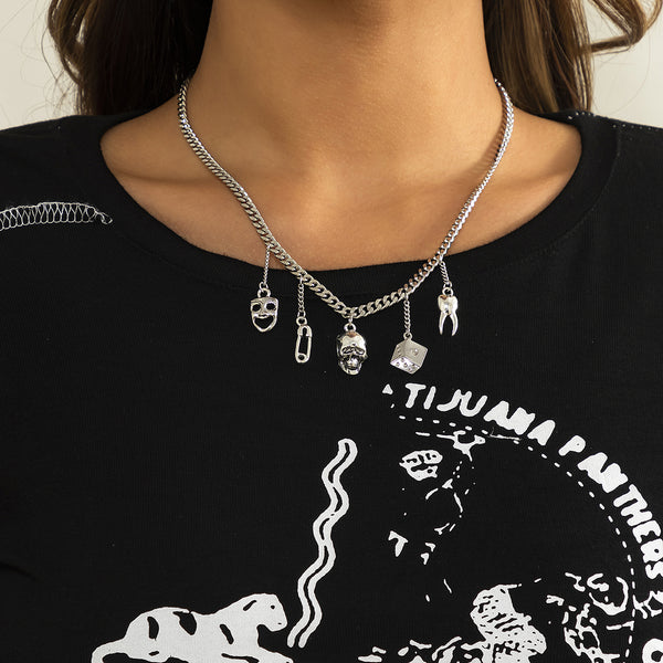 Silvertone Skull Charm Necklace