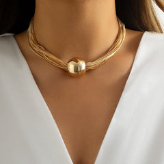 Elegant 18K gold-plated multi-chain collar necklace featuring a stunning golden ball chain design.