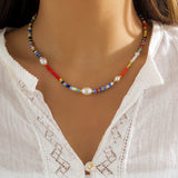 Red Howlite & Pearl Silver-Plated Beaded Choker Necklace