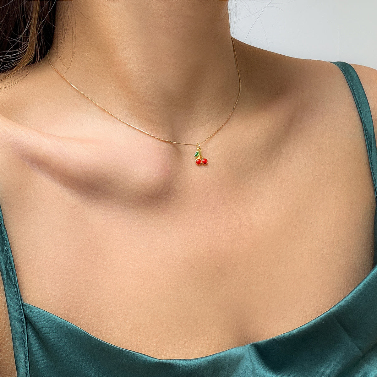 Red Enamel & 18K Gold-Plated Cherry Pendant Necklace