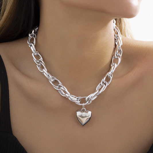 Silver-Plated Heart Pendant Necklace, silver pendant necklace for women, botanical inspired, front view