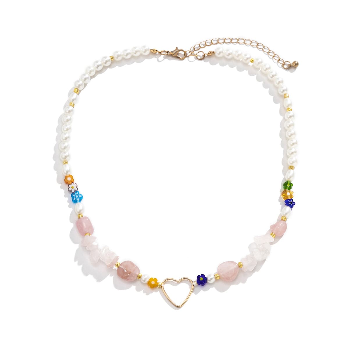 Pearl & Quartz 18K Gold-Plated Open Heart Choker Necklace