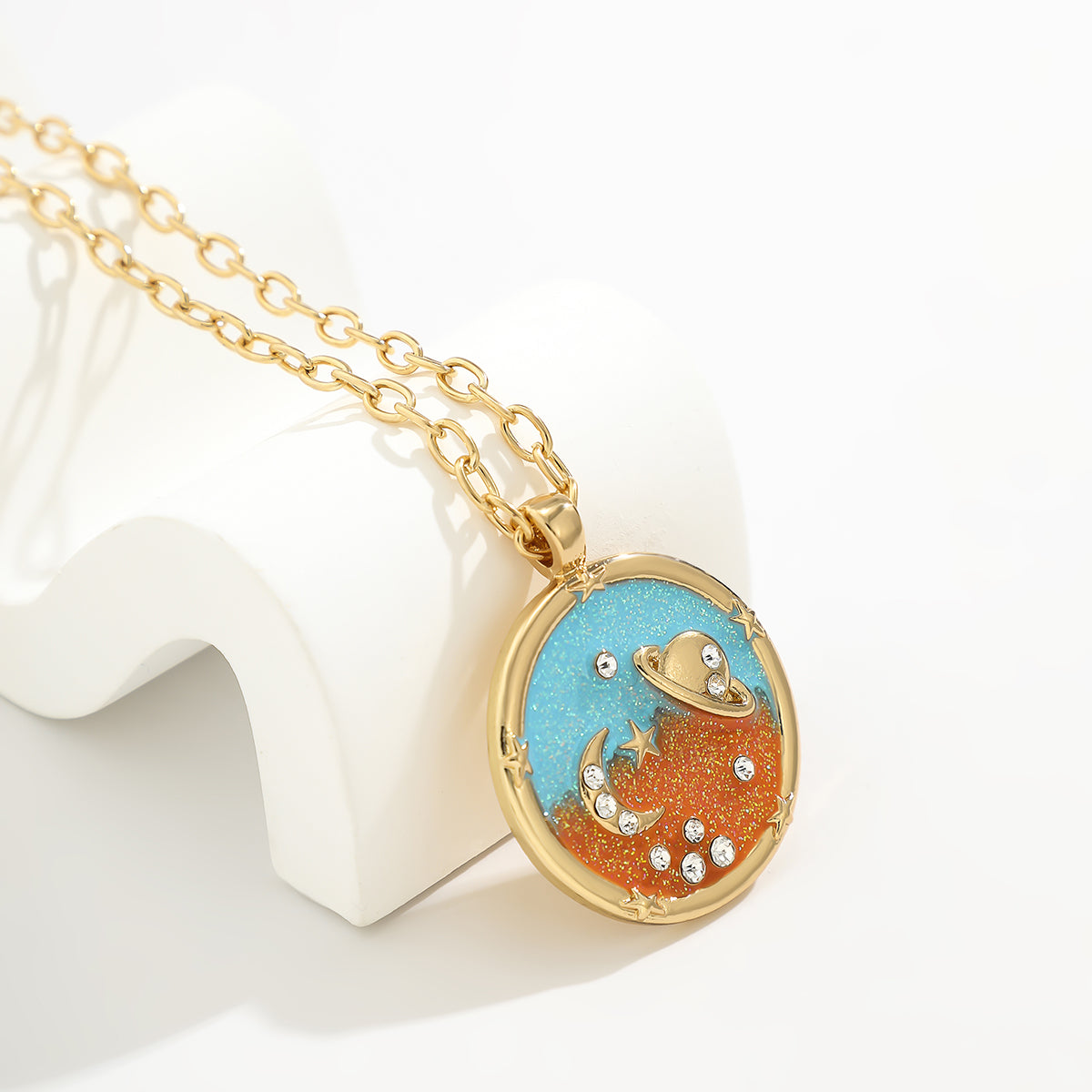 Blue Enamel & Cubic Zirconia 18K Gold-Plated Celestial Pendant Necklace