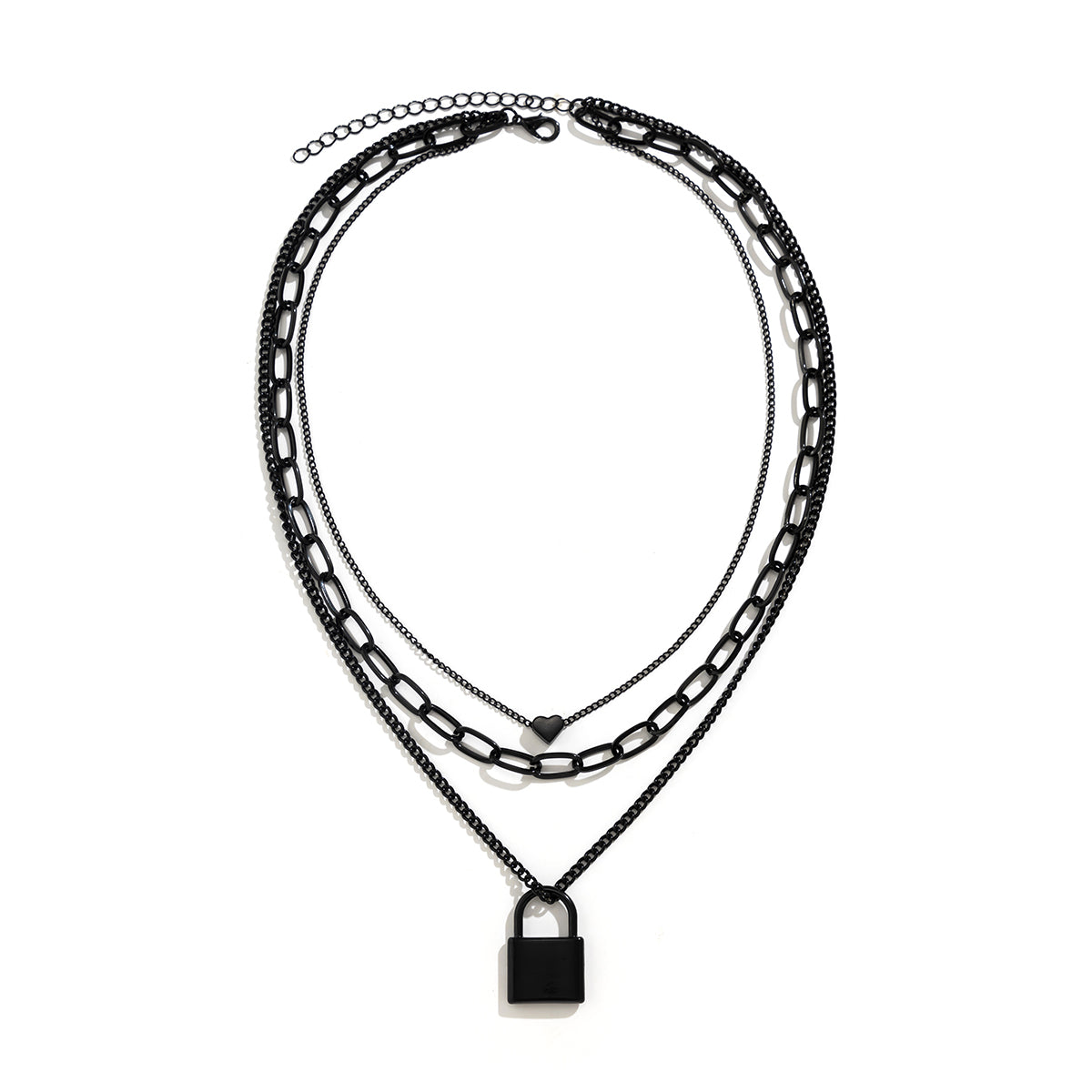 Black Heart and Lock Layered Pendant Necklace, pendant necklace for women, dainty minimalist design, lifestyle look