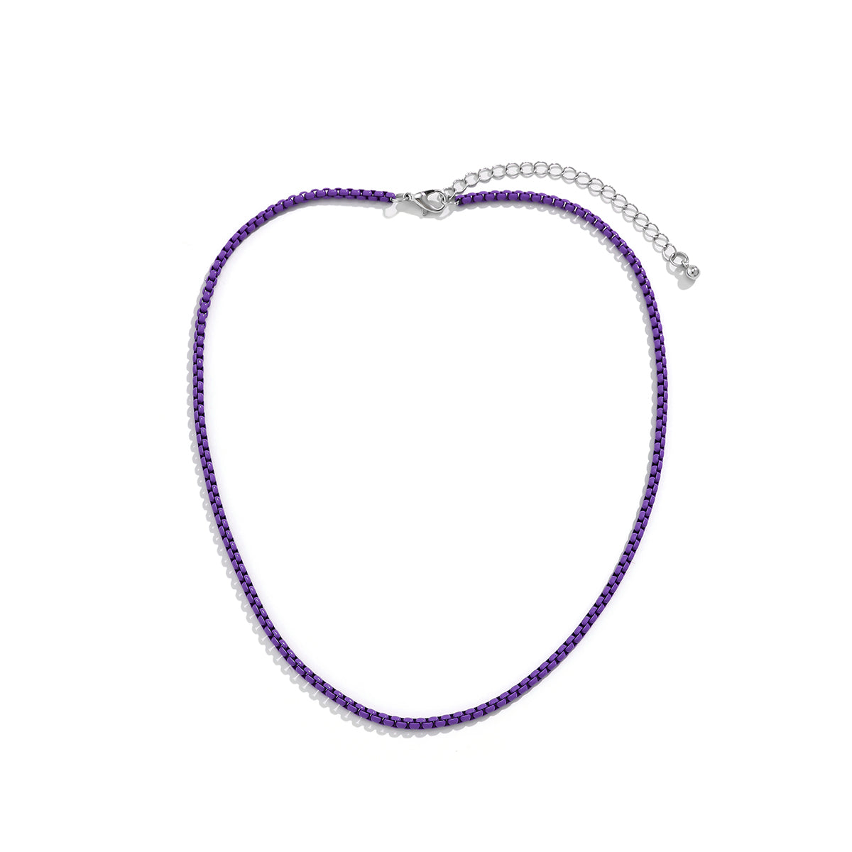 Dark Purple Enamel and Silver-Plated Box Chain Necklace, silver pendant necklace for women, styled look