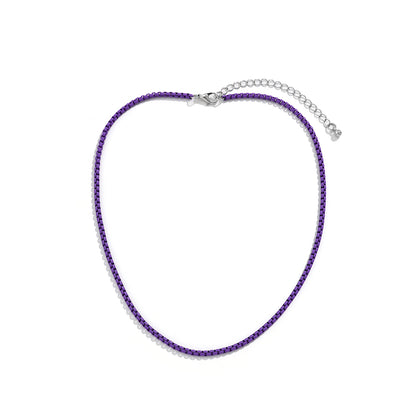 Dark Purple Enamel and Silver-Plated Box Chain Necklace, silver pendant necklace for women, styled look