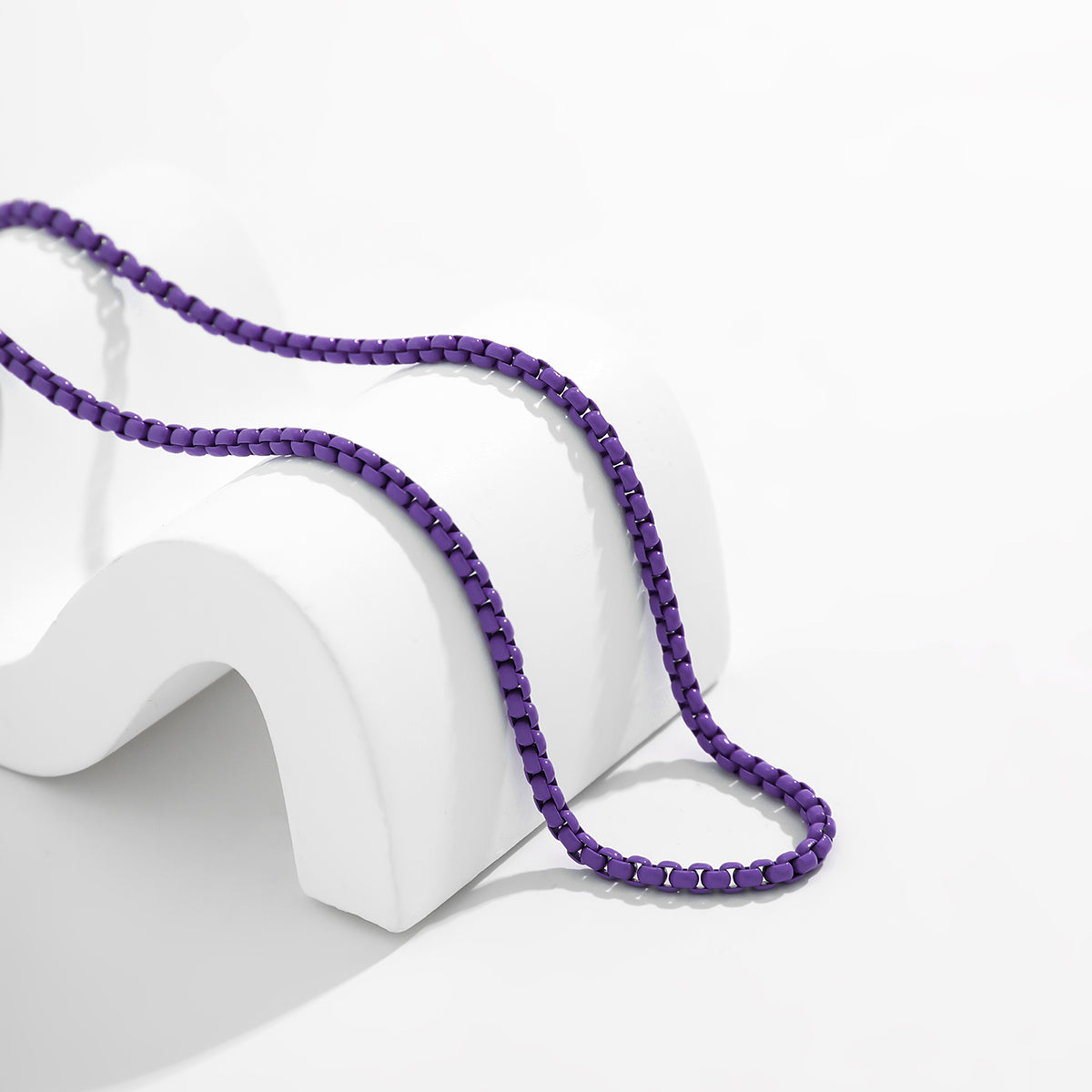 Dark Purple Enamel & Silver-Plated Box Chain Necklace
