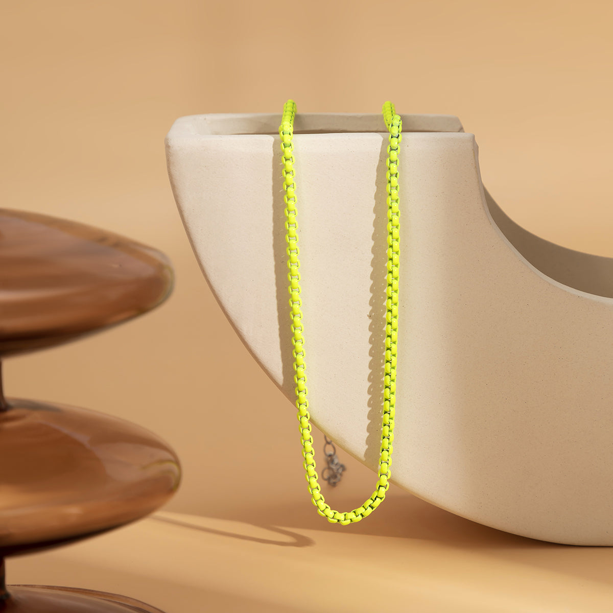 Fluorescent Green Enamel & Silver-Plated Chain Necklace