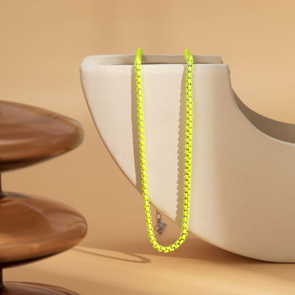 Fluorescent Green Enamel and Silver-Plated Chain Necklace, silver pendant necklace for women, everyday style, lifestyle look