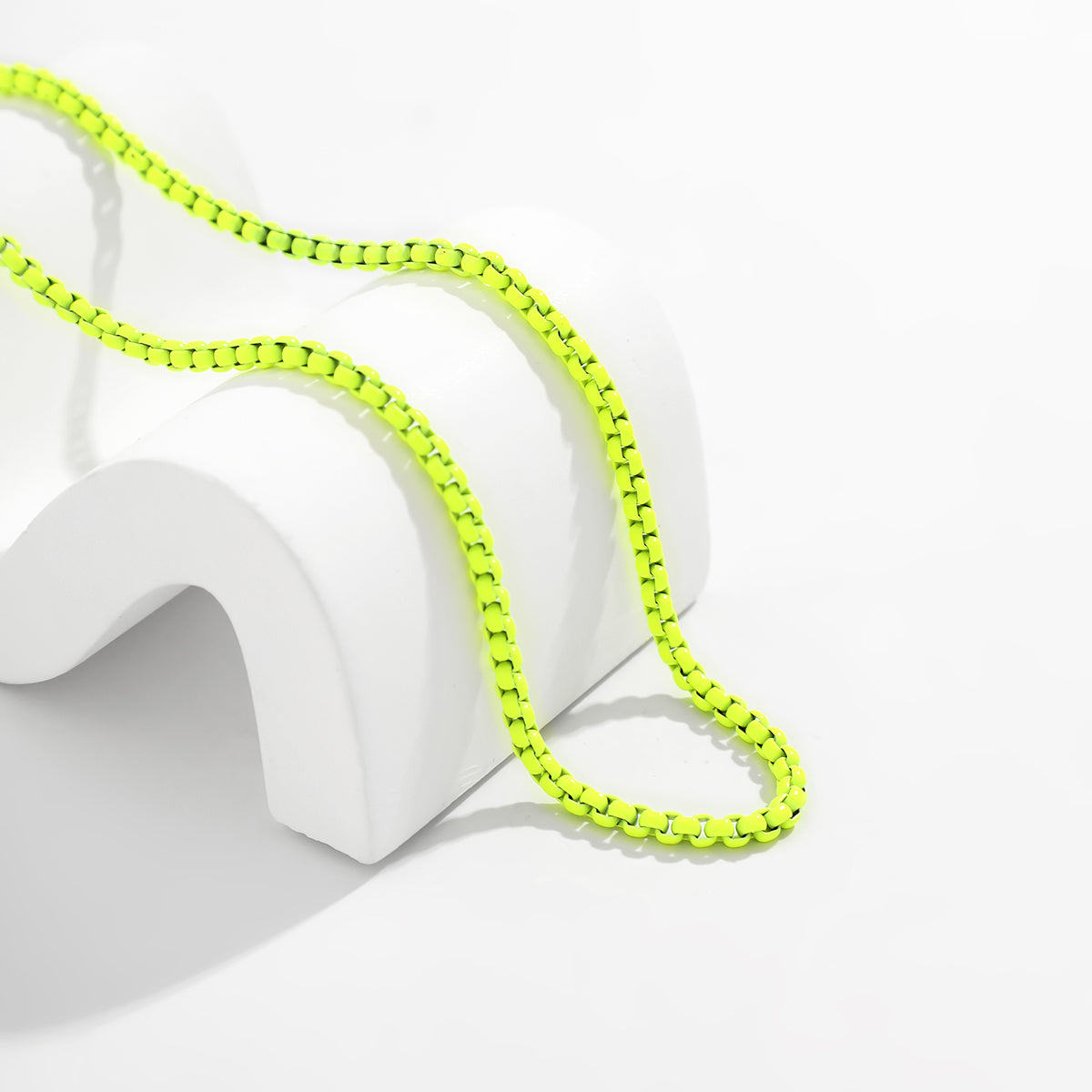 Fluorescent Green Enamel and Silver-Plated Chain Necklace, silver pendant necklace for women, everyday style, styled look