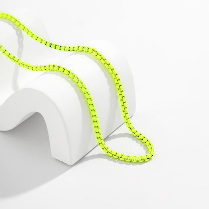 Fluorescent Green Enamel and Silver-Plated Chain Necklace, silver pendant necklace for women, everyday style, styled look