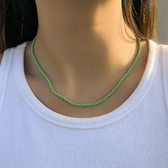 Green Enamel & Silver-Plated Chain Necklace