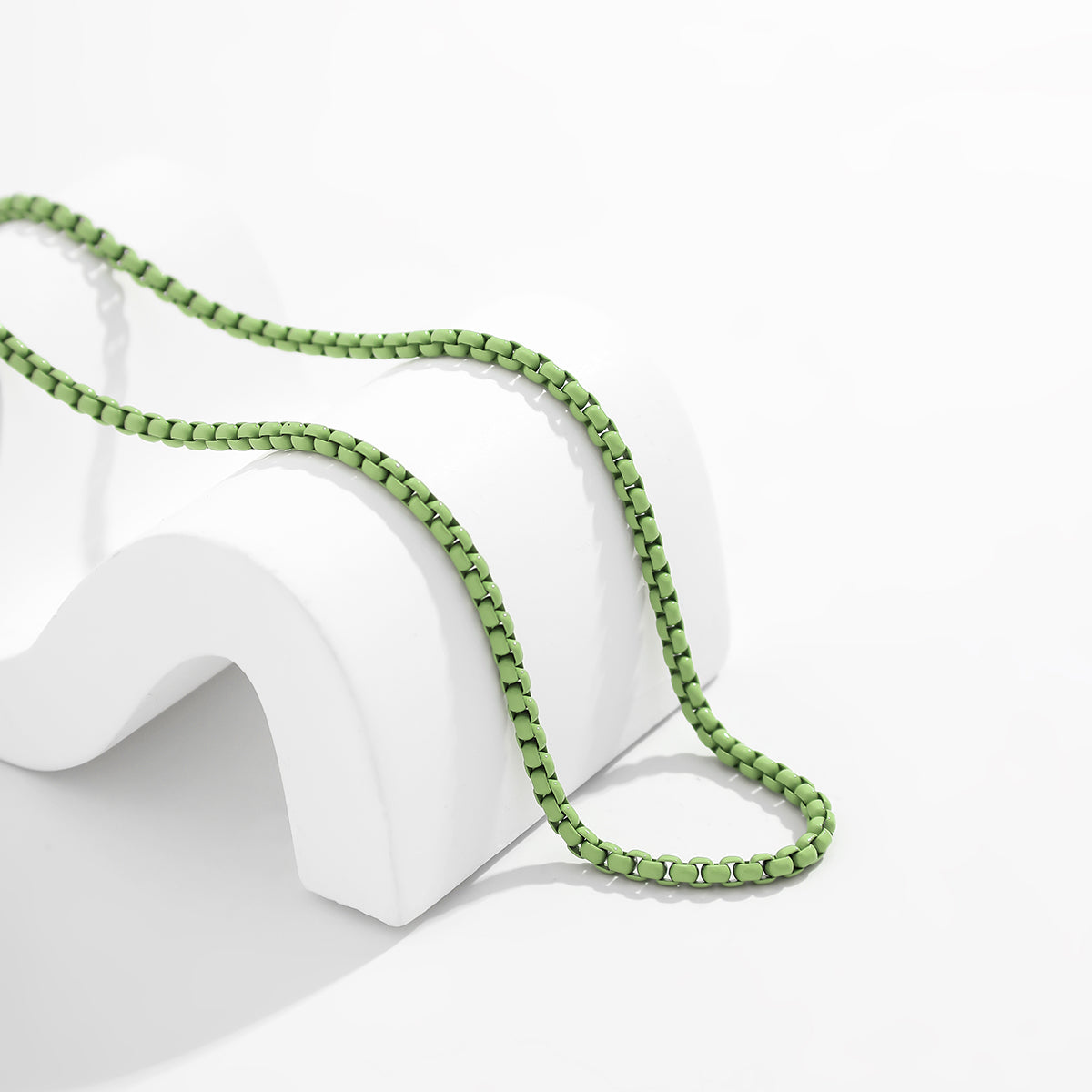 Green Enamel and Silver-Plated Chain Necklace, silver pendant necklace for women, elegant gift for her, styled look