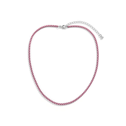 Light Purple Enamel and Silver-Plated Chain Necklace, silver pendant necklace for women, vintage-inspired design, styled look