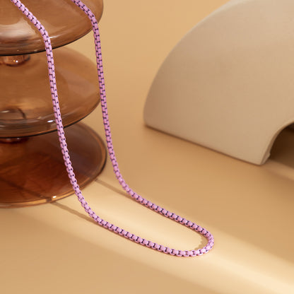 Light Purple Enamel and Silver-Plated Chain Necklace, silver pendant necklace for women, detail close-up