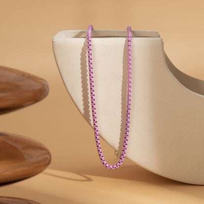 Light Purple Enamel and Silver-Plated Chain Necklace, silver pendant necklace for women, vintage-inspired design, side view