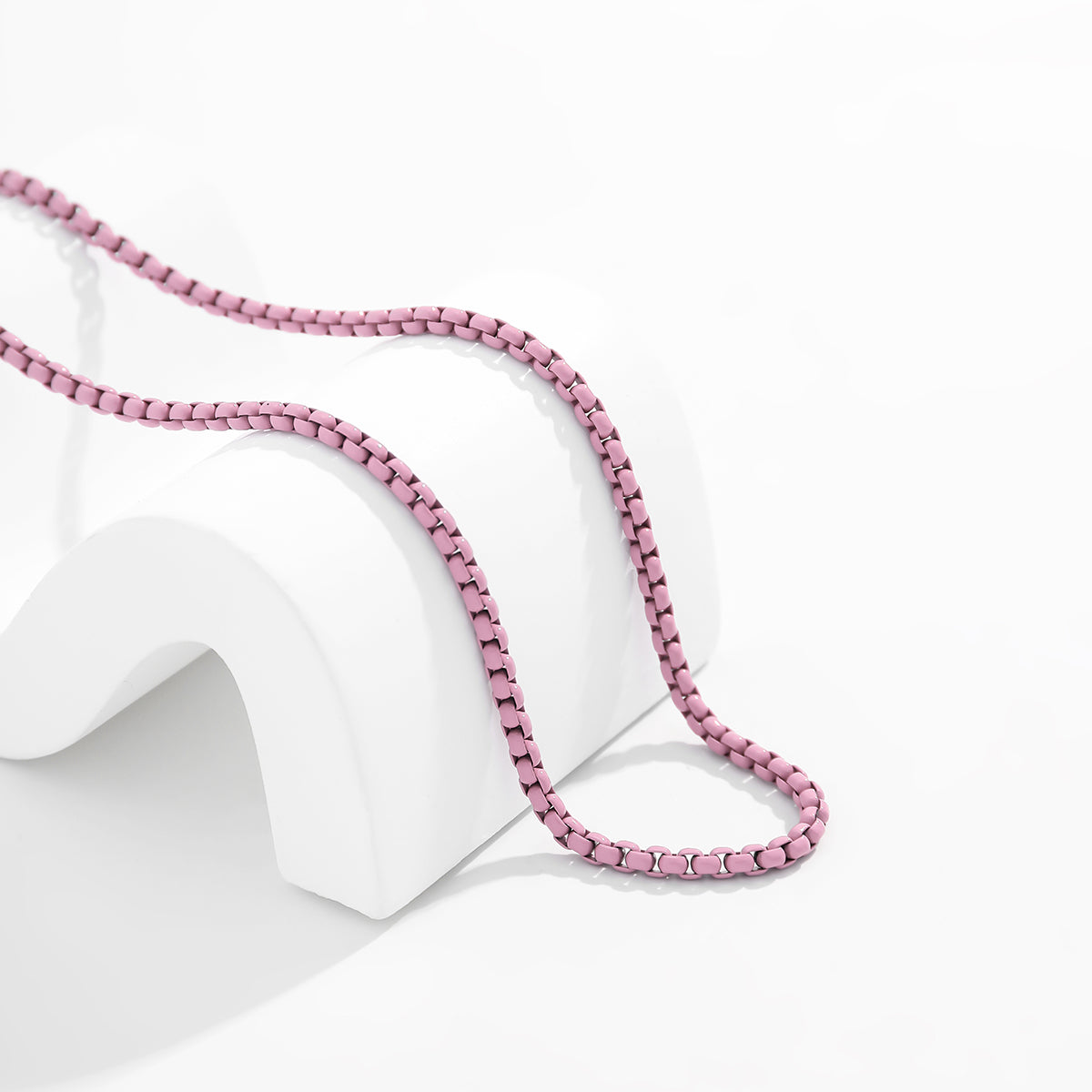 Light Purple Enamel and Silver-Plated Chain Necklace, silver pendant necklace for women, lifestyle look