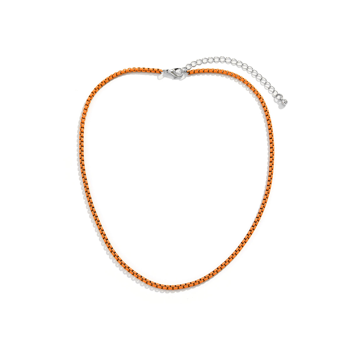 Orange Enamel and Silver-Plated Chain Necklace, silver pendant necklace for women, botanical inspired, styled look