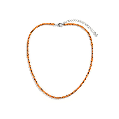 Orange Enamel and Silver-Plated Chain Necklace, silver pendant necklace for women, botanical inspired, styled look
