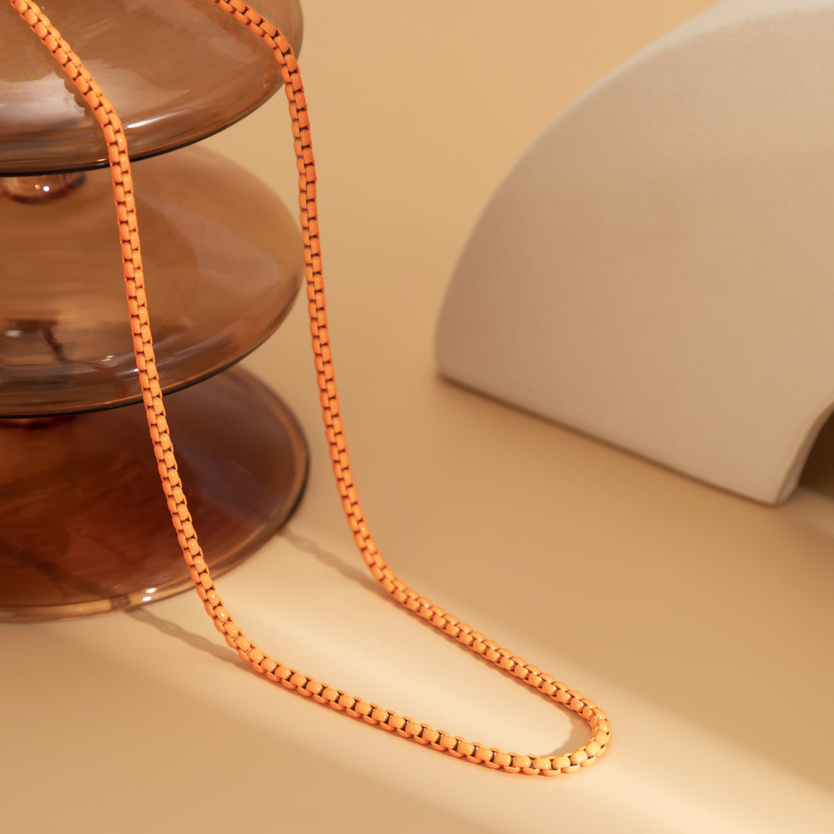 Orange Enamel and Silver-Plated Chain Necklace, silver pendant necklace for women, botanical inspired, side view