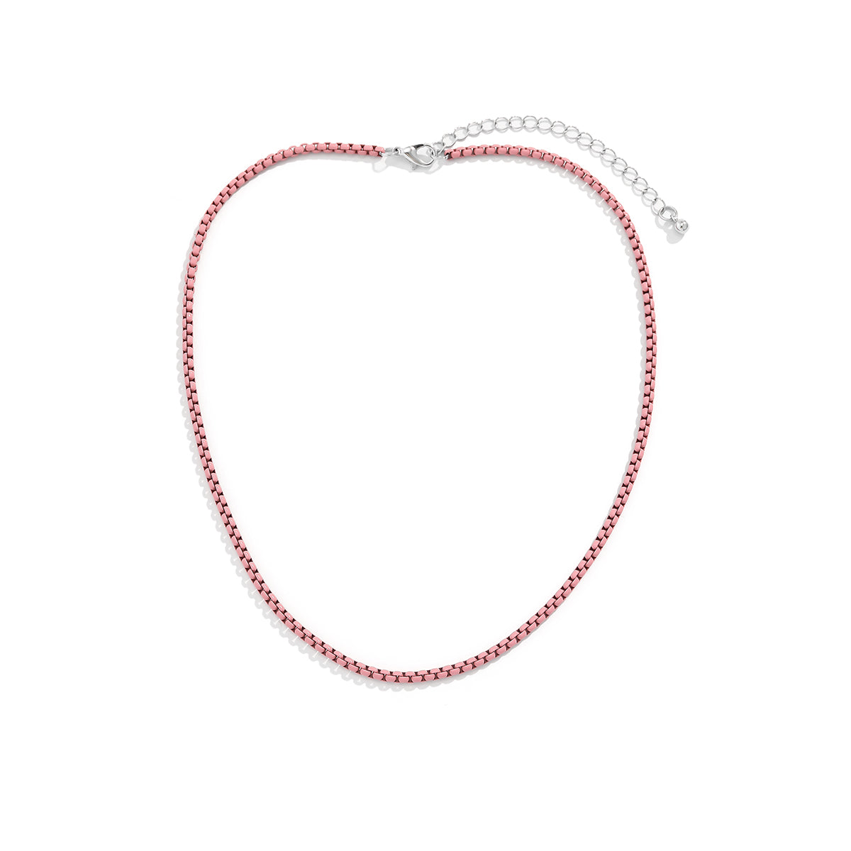 Pink Enamel and Silver-Plated Chain Necklace, silver pendant necklace for women, everyday style, styled look