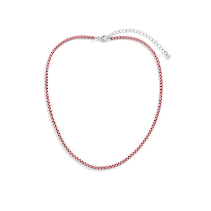 Pink Enamel and Silver-Plated Chain Necklace, silver pendant necklace for women, everyday style, styled look