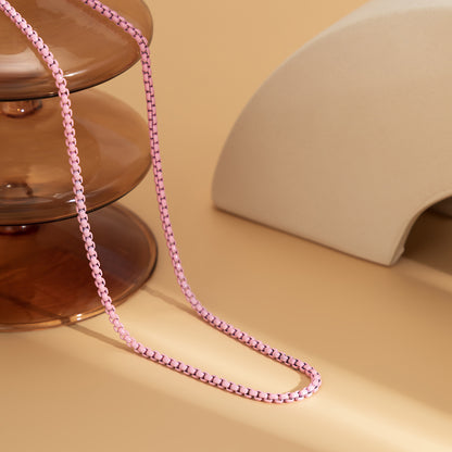 Pink Enamel and Silver-Plated Chain Necklace, silver pendant necklace for women, everyday style, detail close-up