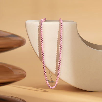 Pink Enamel and Silver-Plated Chain Necklace, silver pendant necklace for women, everyday style, side view