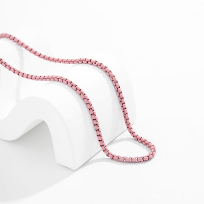 Pink Enamel and Silver-Plated Chain Necklace, silver pendant necklace for women, everyday style, lifestyle look