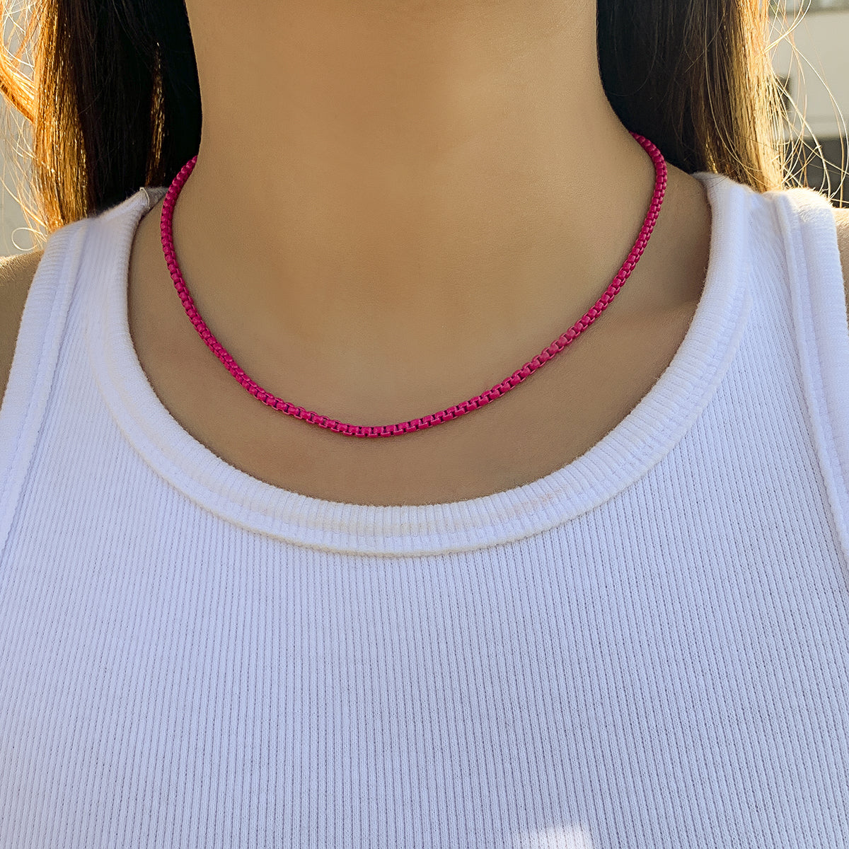 Red Enamel Popcorn Chain Choker Necklace, pendant necklace for women, botanical inspired, front view