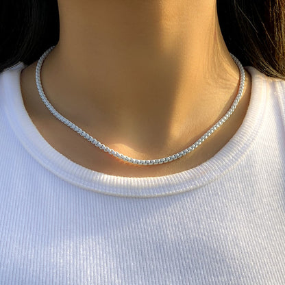 White Enamel and Silver-Plated Chain Necklace, silver pendant necklace for women, elegant gift for her, front view