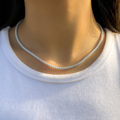White Enamel & Silver-Plated Chain Necklace