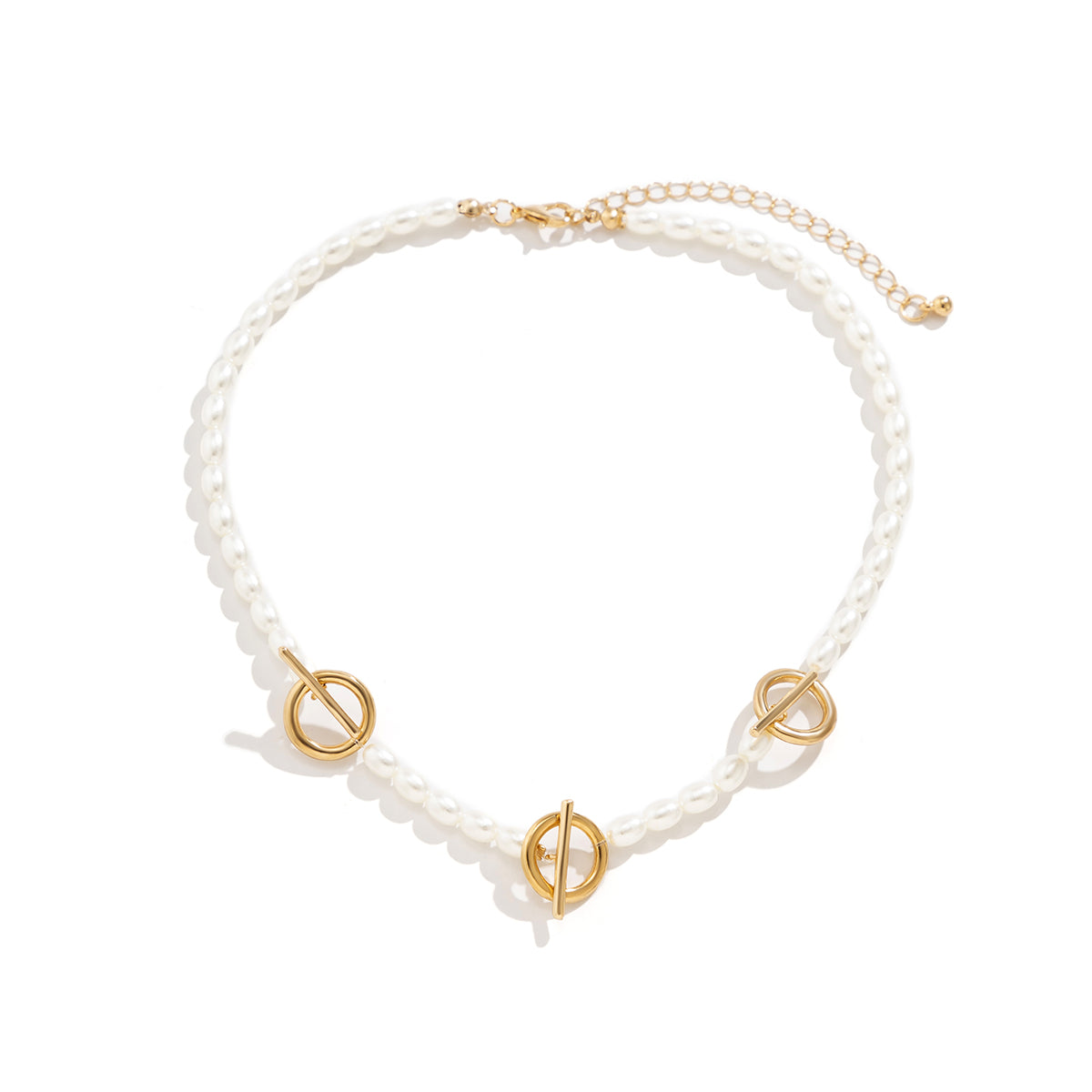 Pearl and 18K Gold-Plated Circle Bar Station Necklace, gold pendant necklace for women, lifestyle look