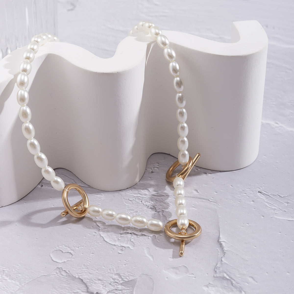 Pearl & 18K Gold-Plated Circle Bar Station Necklace