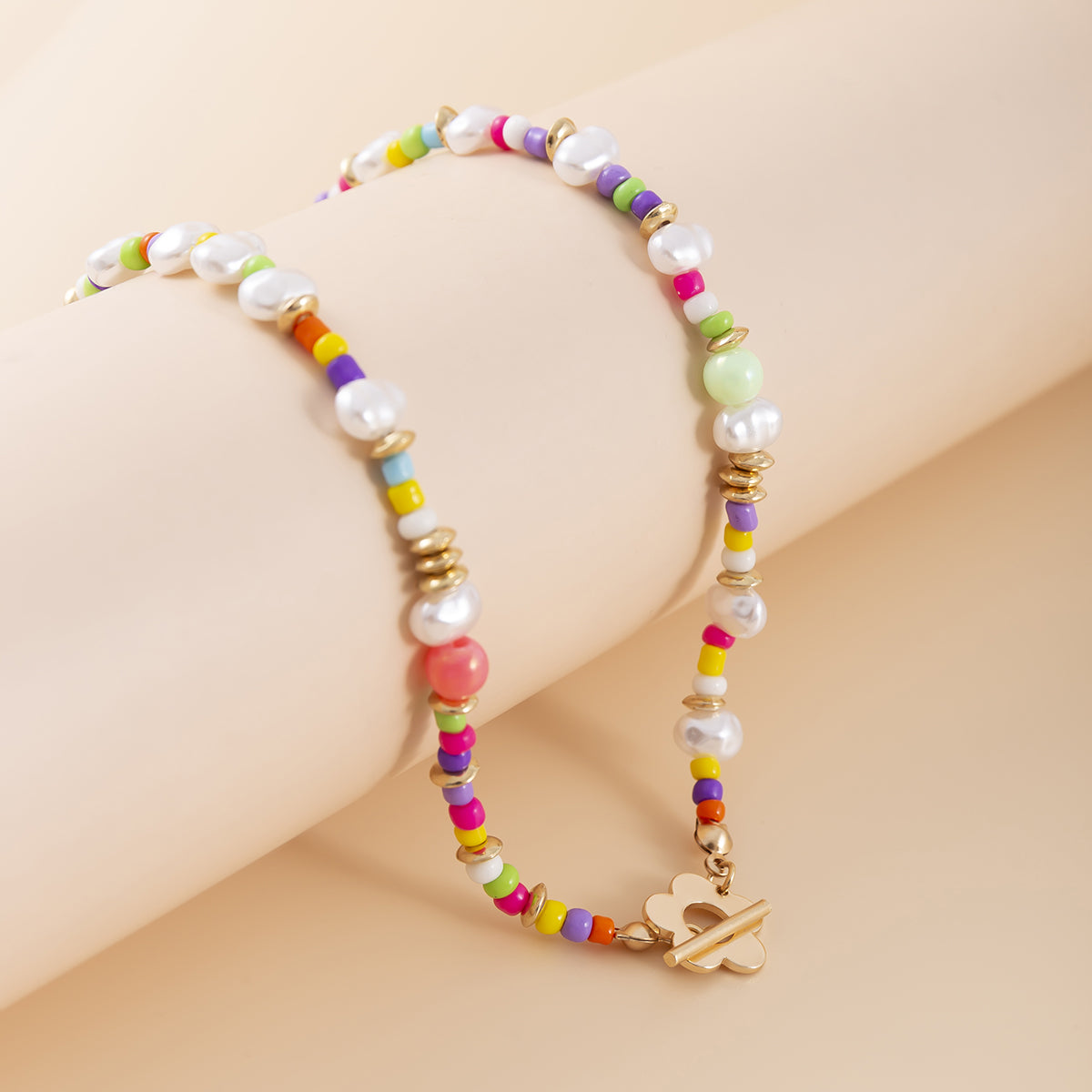 Pearl & Howlite 18K Gold-Plated Floral Beaded Toggle Necklace