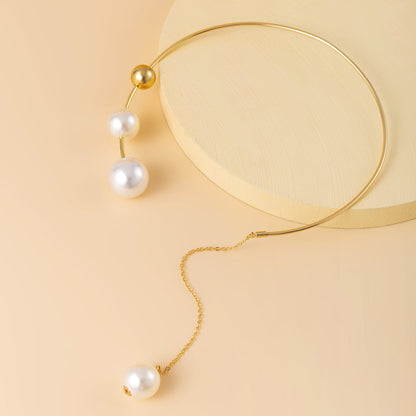 Pearl and 18K Gold-Plated Drop Choker, gold pendant necklace for women, botanical inspired, lifestyle look