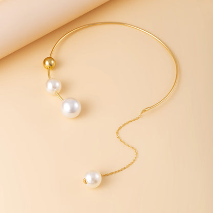 Pearl and 18K Gold-Plated Drop Choker, gold pendant necklace for women, botanical inspired, side view