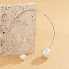 Pearl & Silver-Plated Copper Collar Necklace