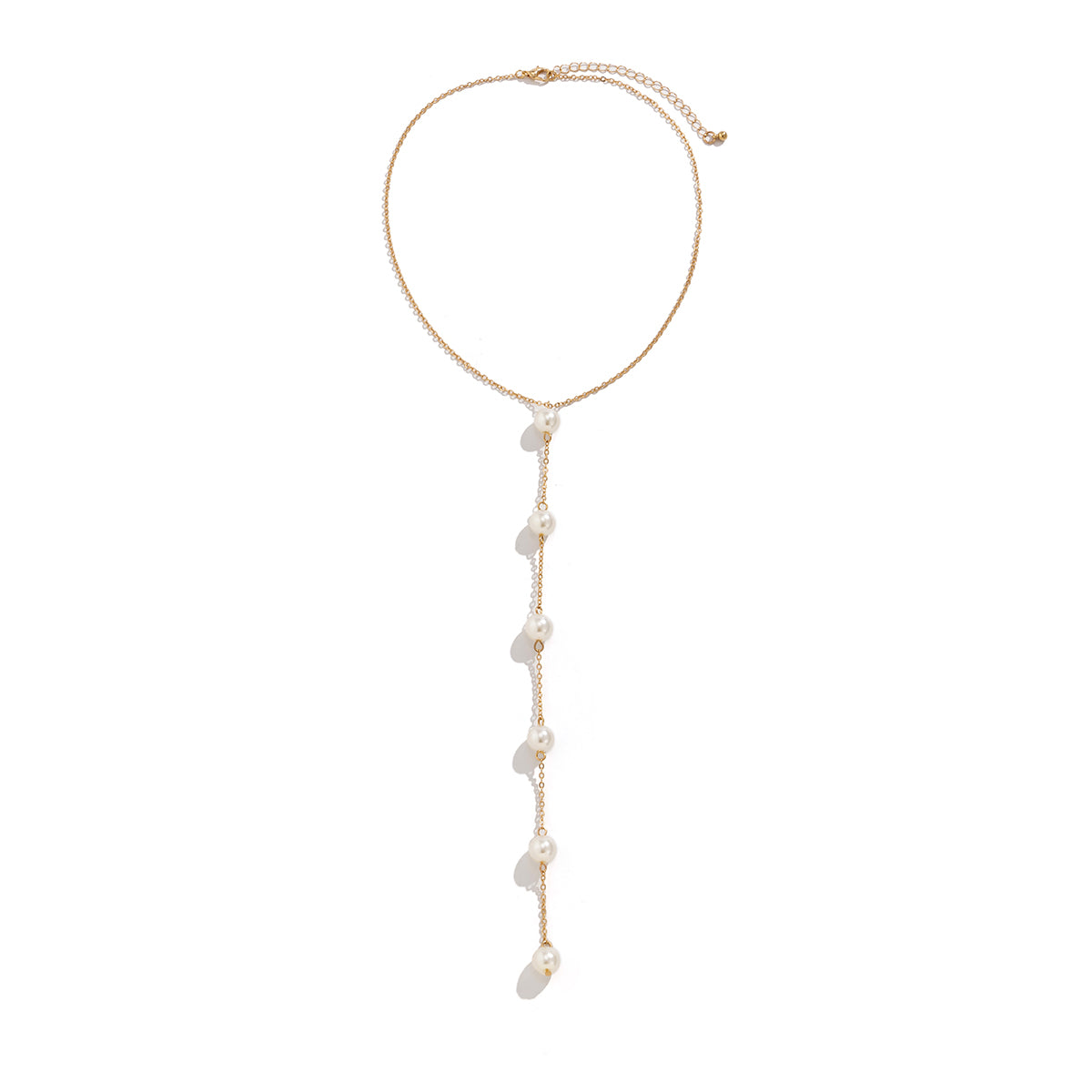Pearl and 18K Gold-Plated Lariat Necklace, gold pendant necklace for women, elegant gift for her, lifestyle look